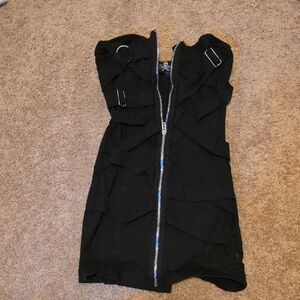 Royal Bones Black Mini Dress with Zipper Detail